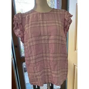 A New Day Womens XL Pink White Gingham Short Capped Sleeve Top